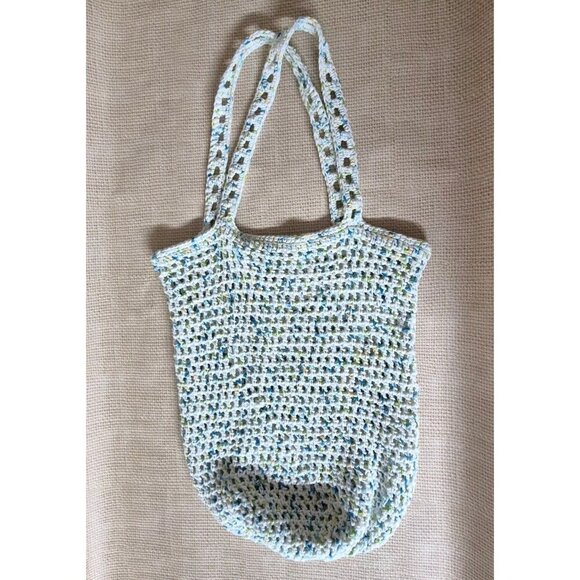 Handmade Crochet Shoulder Bag Purse Satchel Variegated Blue Green Hippie Boho - Picture 4 of 5
